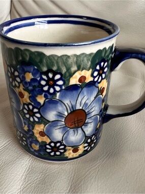 Blue Rose Polish Pottery Unikat Daisy Surprise Coffee Mug